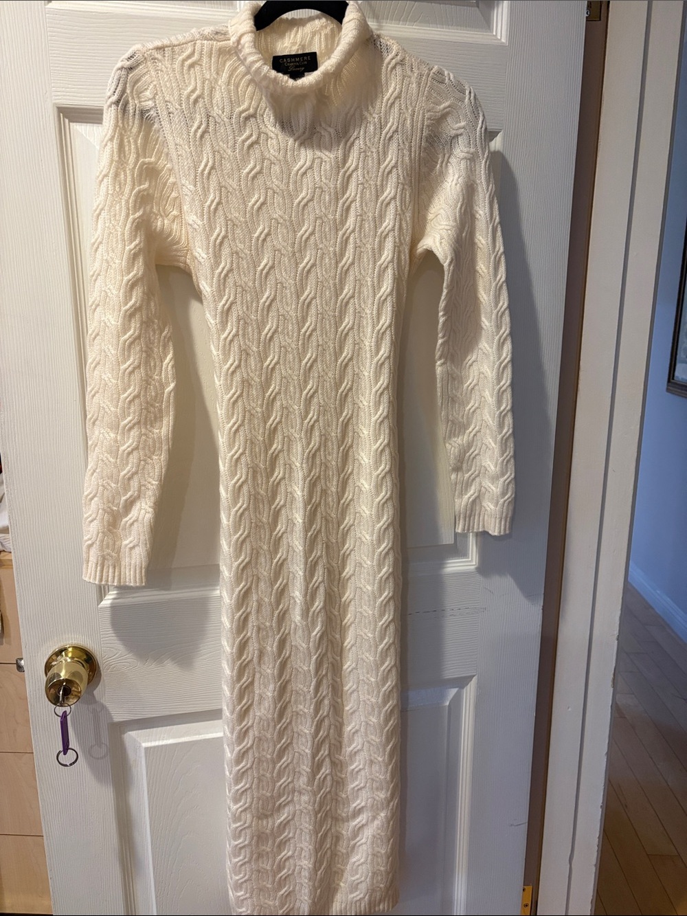 Charter Club Cream Cable-Knit Turtleneck Sweater Dress